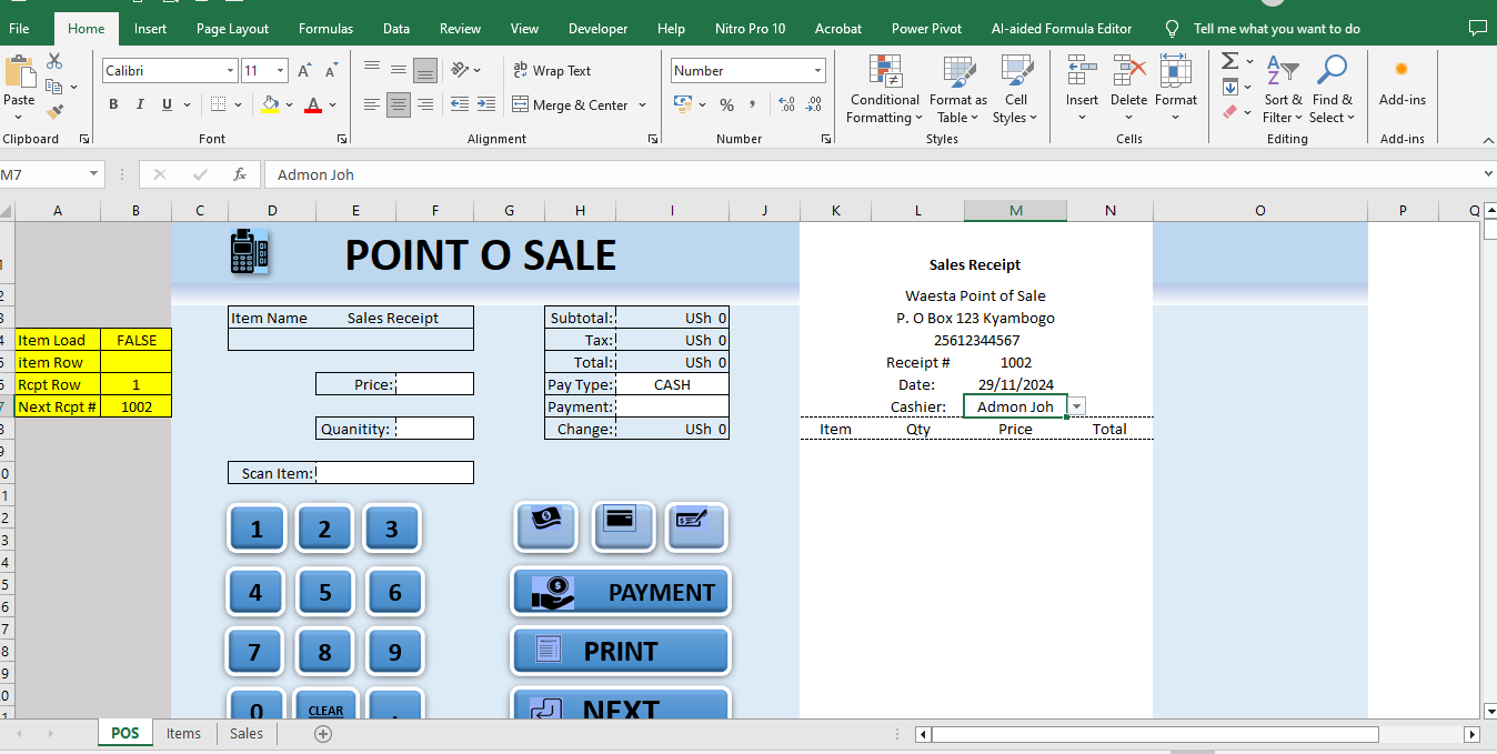 Free Excel-Based Point of Sale (POS) System