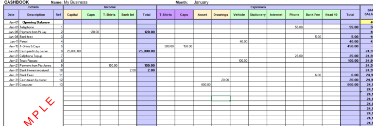 cashbook template